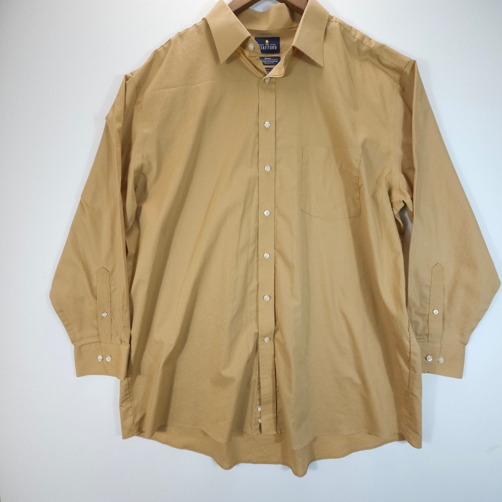 Stafford Shirt Mens XXL Tan Travel Easy Care Broadcloth Streetwear Button Down‎